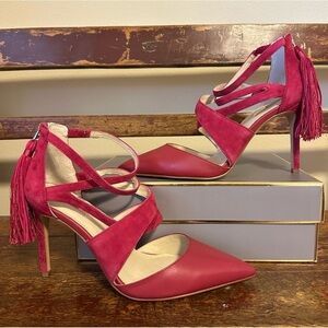Louise et Cie Jemmy Strappy Pointy-Toe Pump Cross Strap Heels Shoes Sandals Pink